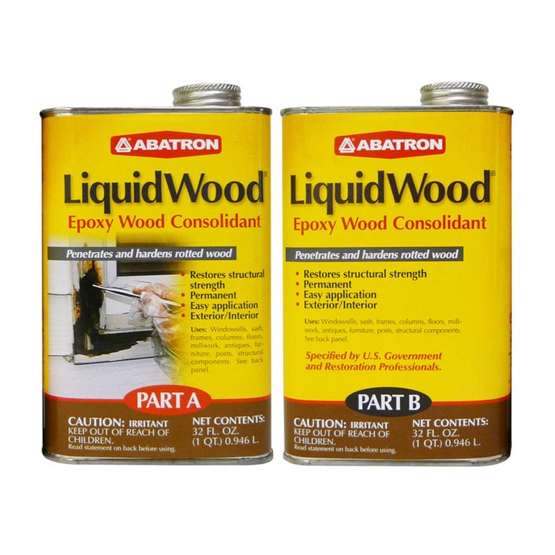 Abatron LiquidWood Kit - 2 Quarts - 2-Part Structural Wood Epoxy Resin - Wood Hardener and Consolidant - Perfect Primer for WoodEpox Epoxy Wood Filler - Image 1